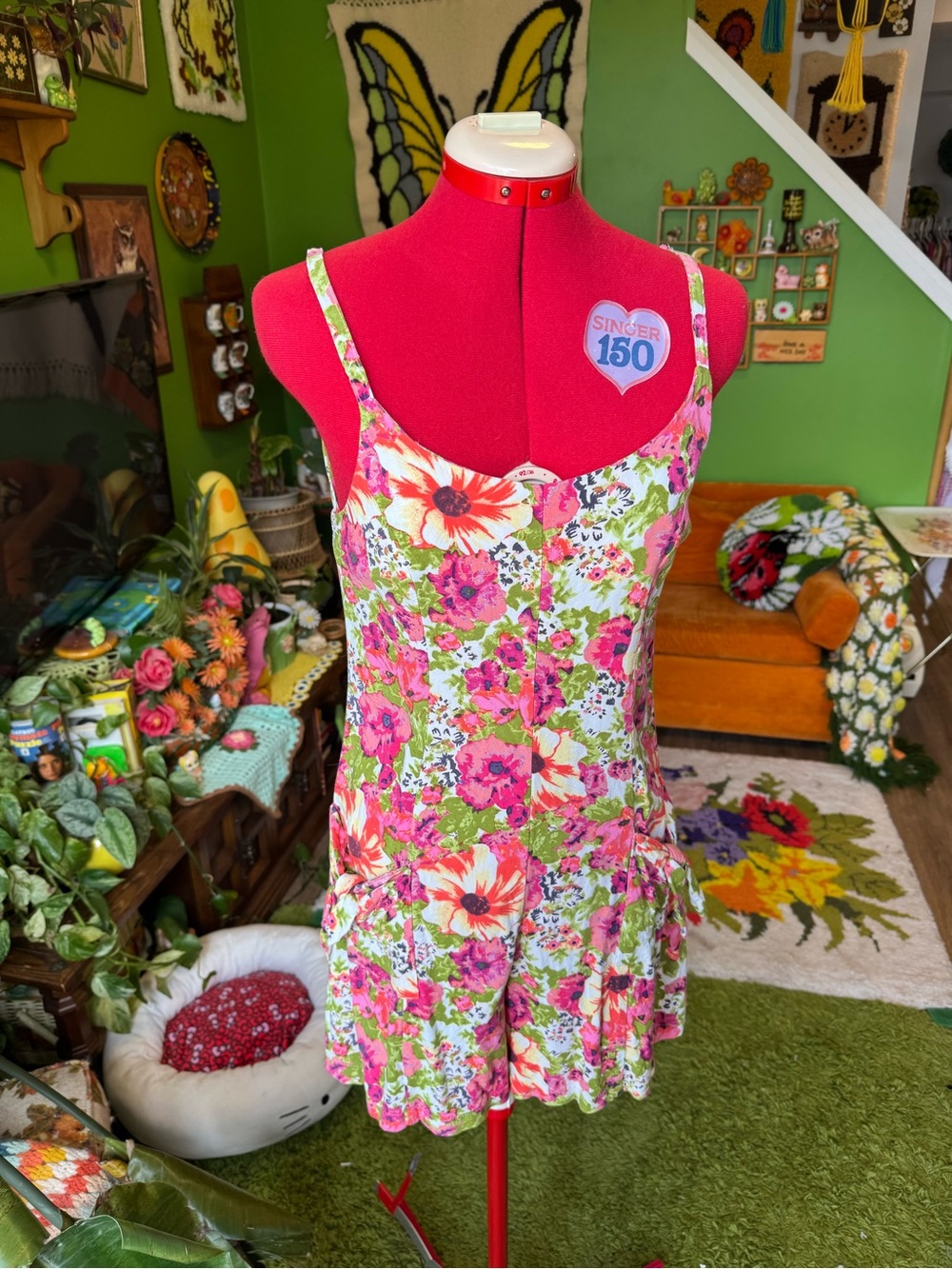 Vintage Forever 21  Pink Green Summer Romper